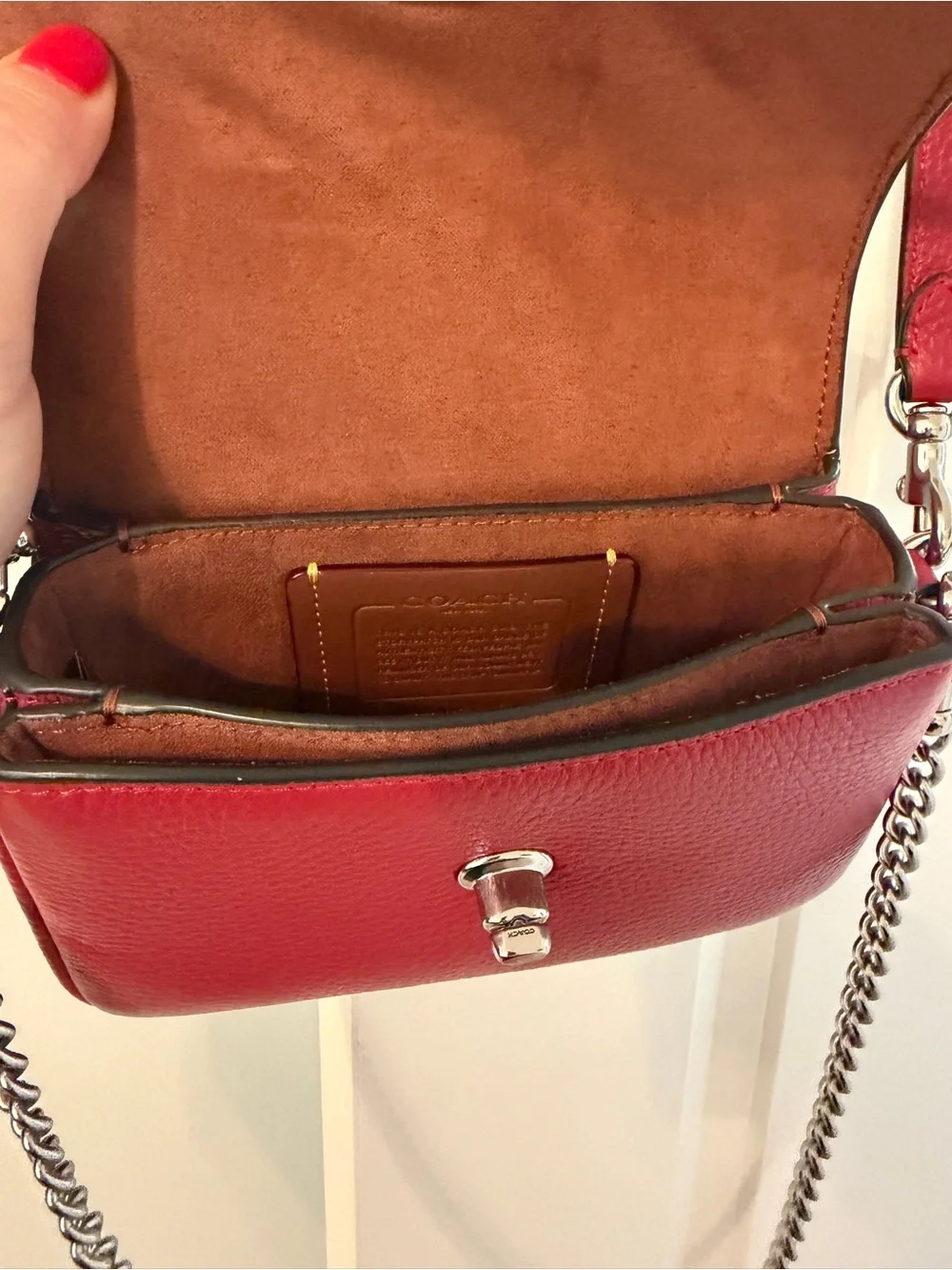 Coach Cassie 17 Red Leather Crossbody Bag with Silver Turn-Lock